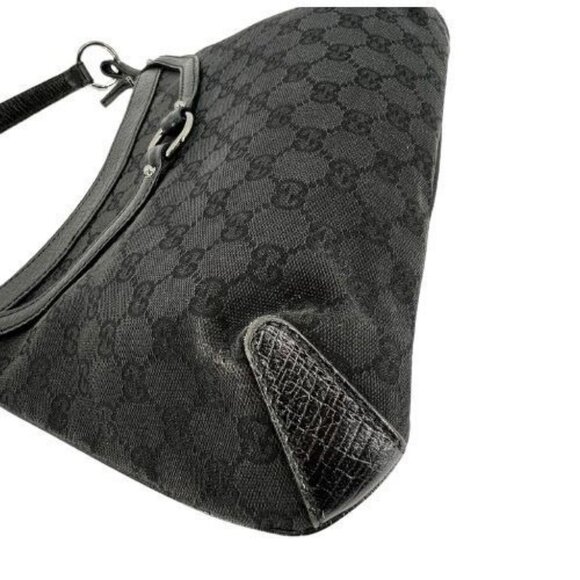 Authentic Gucci GG Horsebit Canvas Hobo Shoulder Tote Bag Leather Monogram Black - Picture 3 of 7